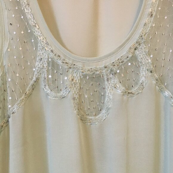 Seafoam Green Sheer Sequin and Bead Mermaidcore Tank Top - Picture 5 of 13